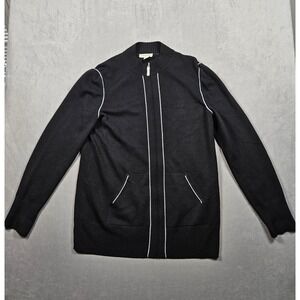 Vintage St. John Sport Sweater Womens Medium Black Full Zip White Piping USA